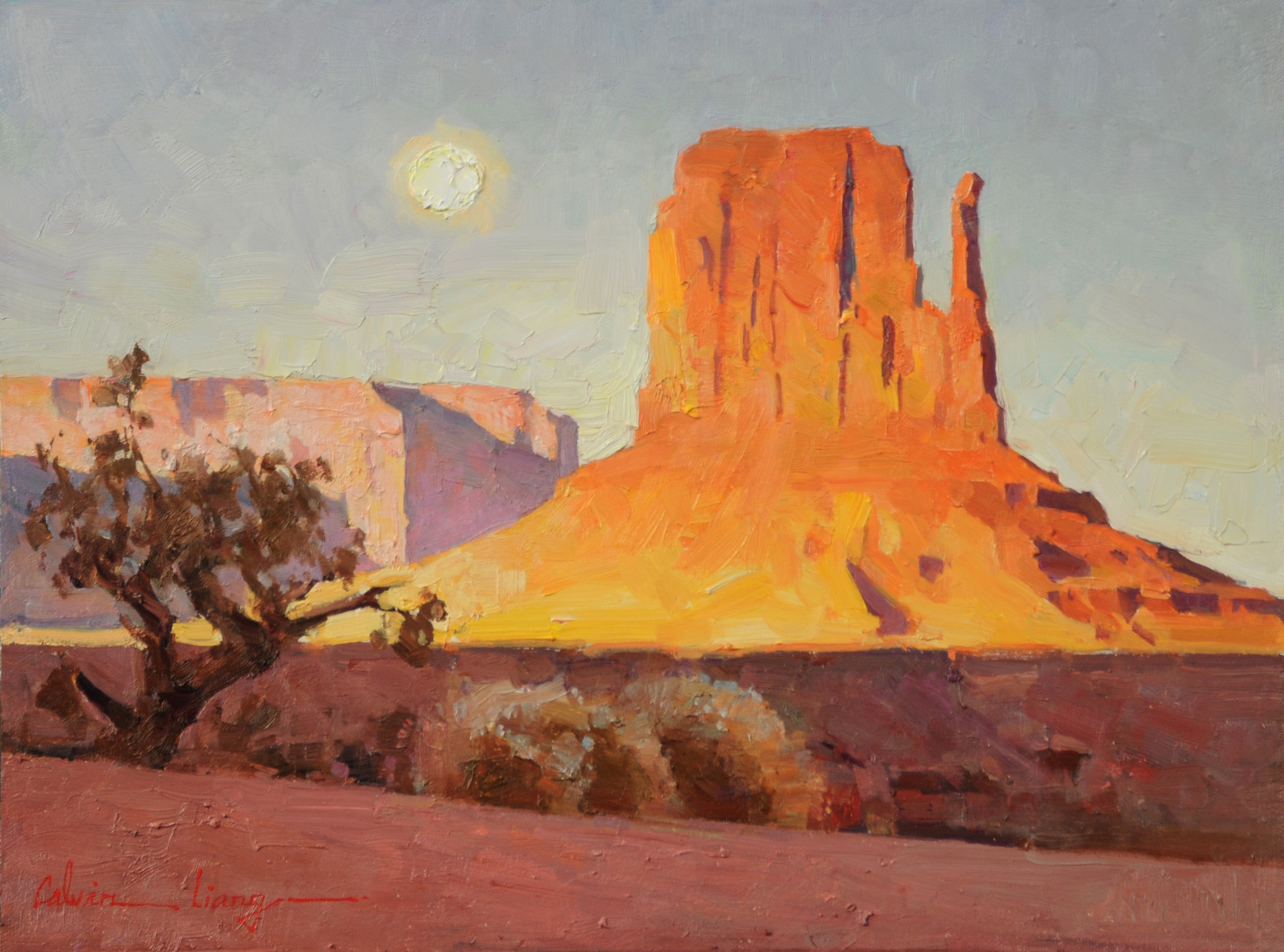 Monument Valley Moon Rise by Calvin Liang | Oil | Sage Creek Gallery