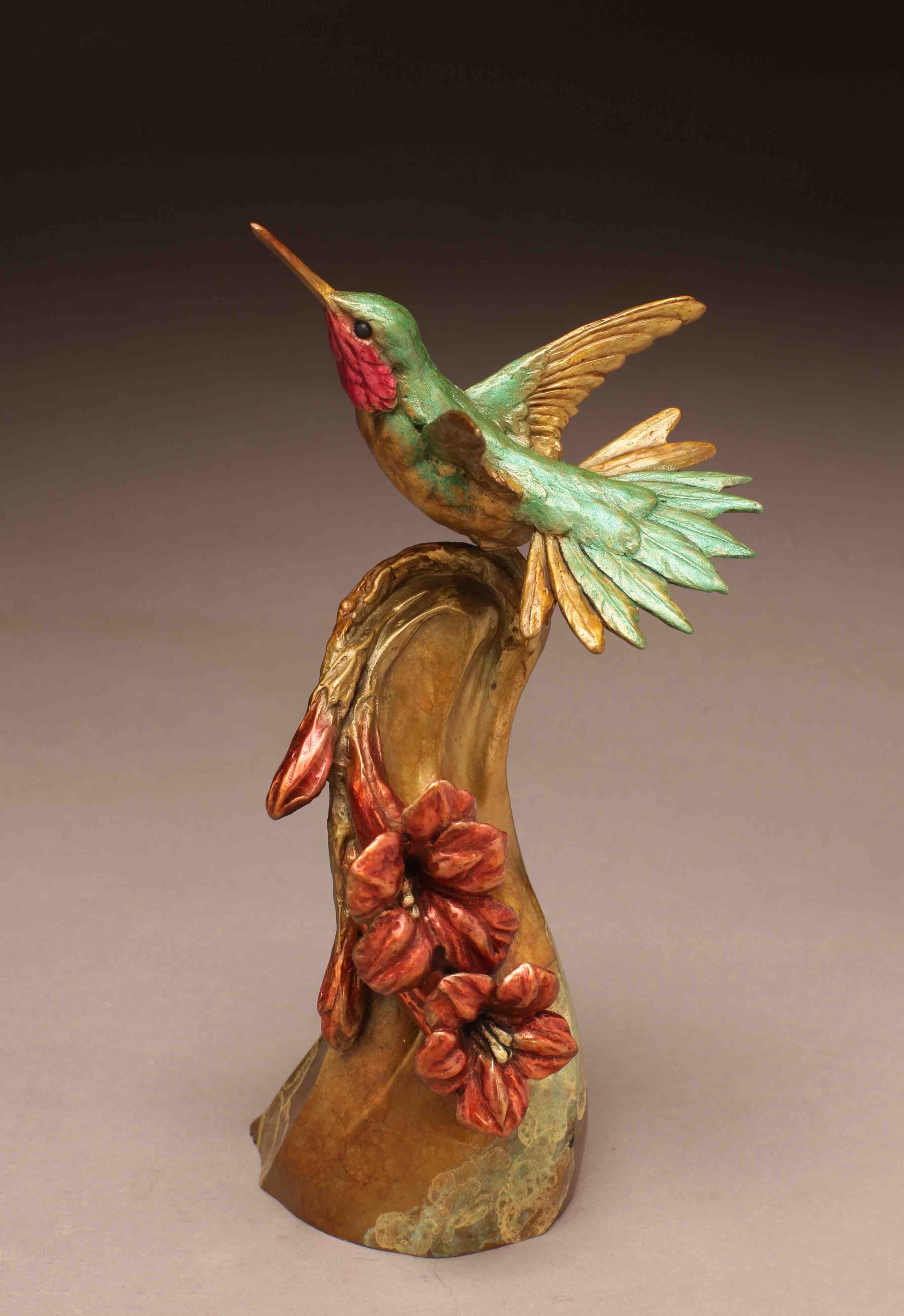 Hummingbird & Trumpet Flowers (Edition of 48) by Joan Zygmunt | Bronze | Sage Creek Gallery