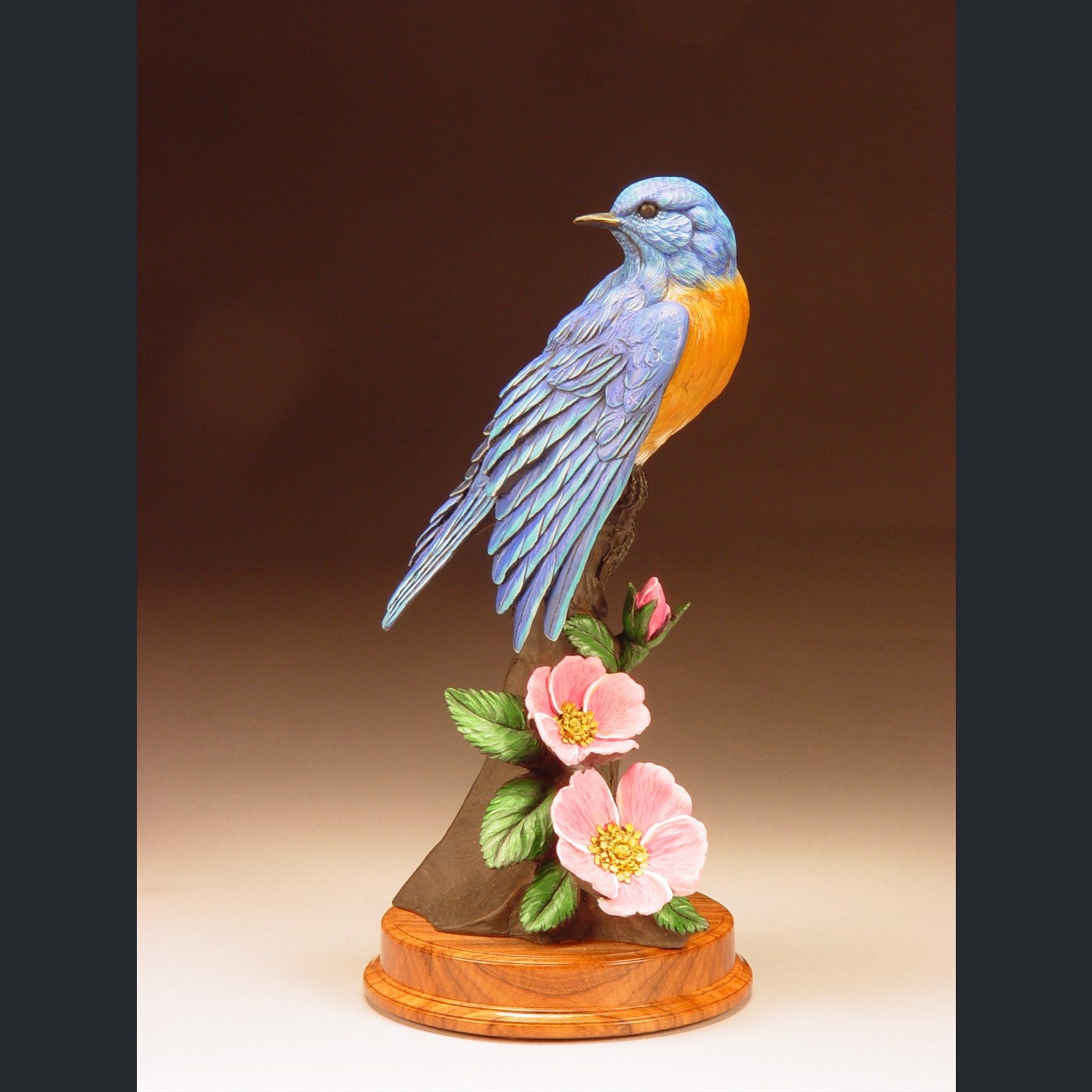 Western Bluebird and Wild Rose (Edition of 75) by Joan Zygmunt | Bronze | Sage Creek Gallery