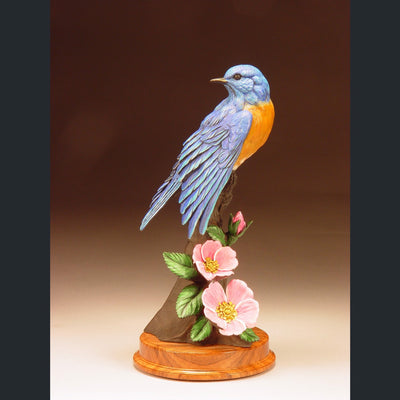 Western Bluebird and Wild Rose (Edition of 75) by Joan Zygmunt | Bronze | Sage Creek Gallery