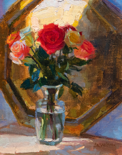 Roses, Glass and Brass by Charles Iarrobino | Oil | Sage Creek Gallery