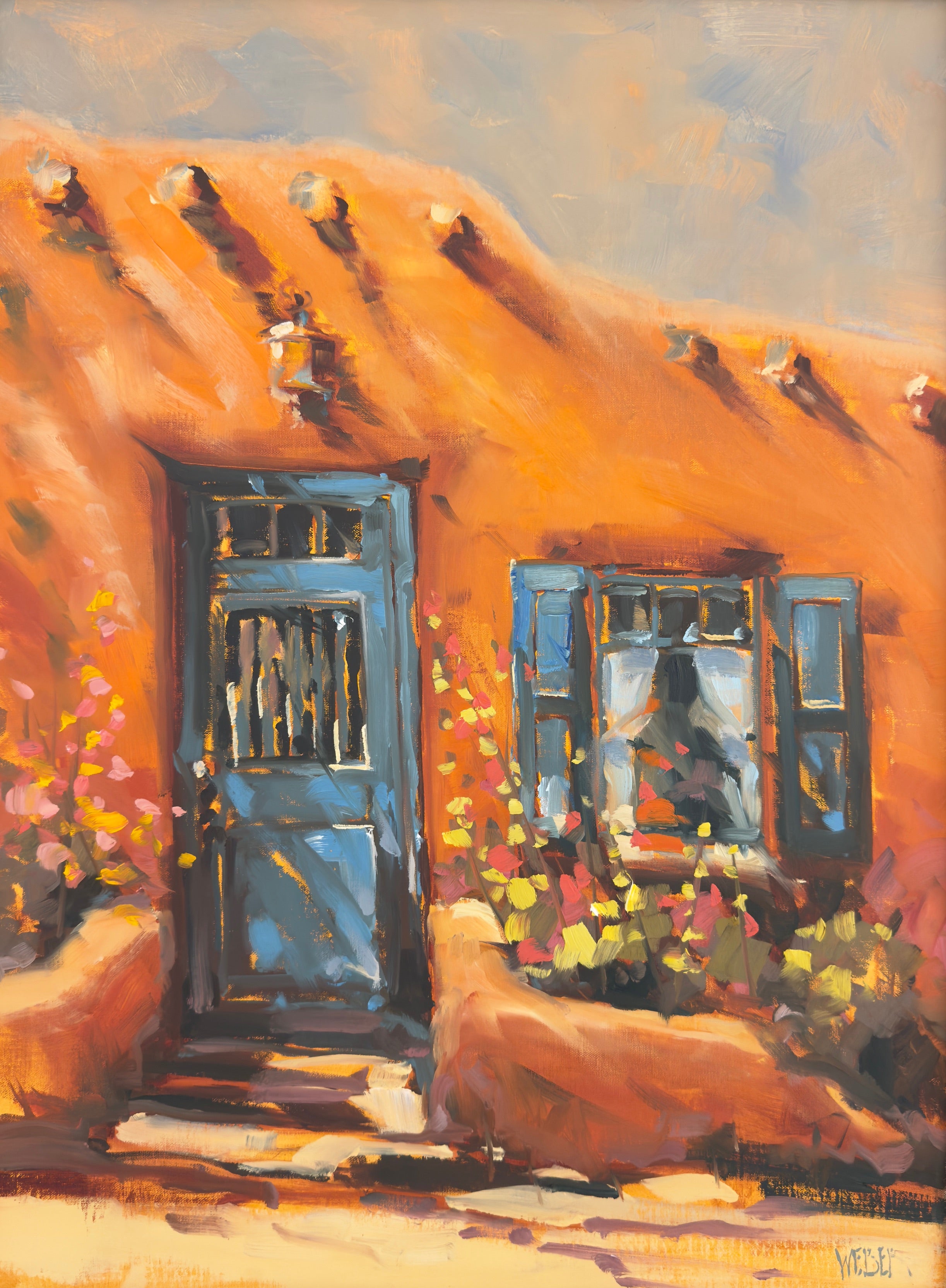 Turquoise & Hollyhocks by Donald Weber | Oil | Sage Creek Gallery