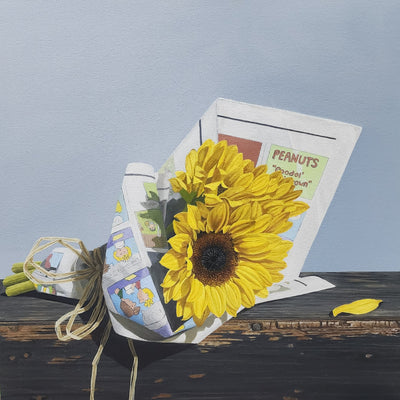 Sunday Comics and Sunflowers by Loren DiBenedetto | Oil | Sage Creek Gallery
